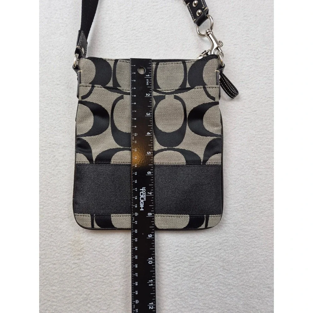 Coach Signature File Crossbody Bag Black Grey Jacquard Canvas